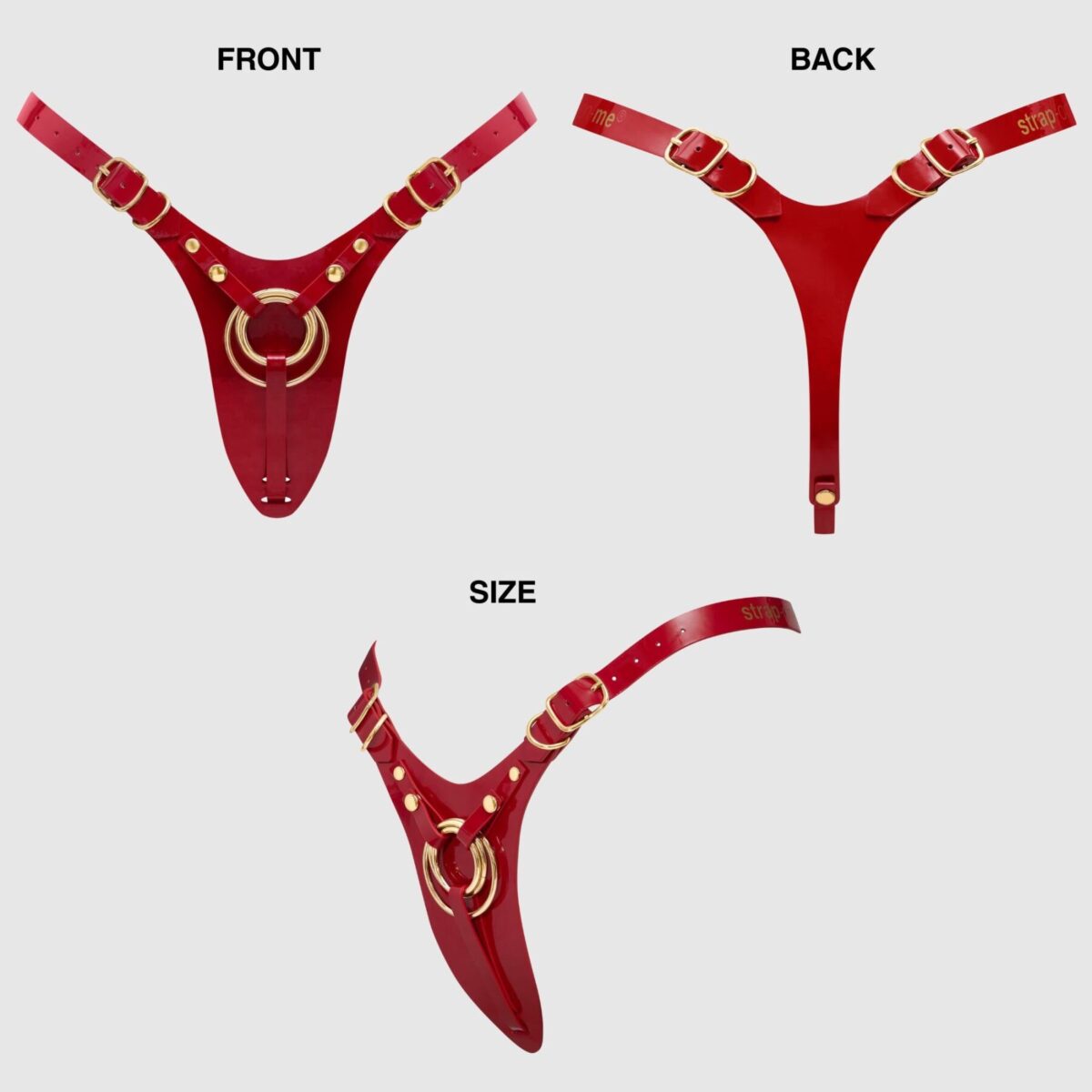 Трусики для страпона Strap-On-Me Leatherette Harness Fabulous - One Size - Red Glossy - Зображення 6
