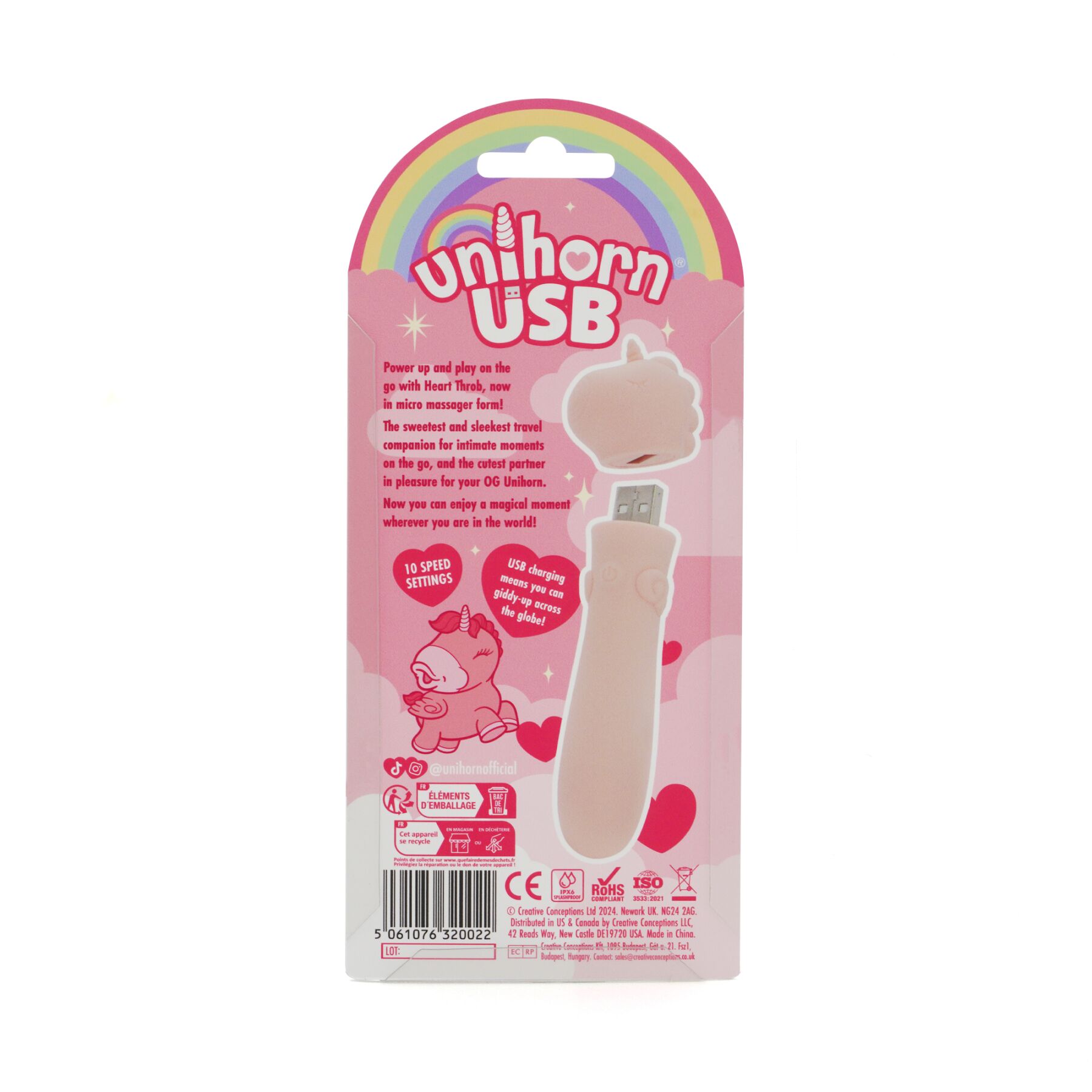 sx2866-35644440757469 Вібратор-єдиноріжка Unihorn USB Bullet - Heart Throb, віброкуля, USB-зарядка - Зображення 5