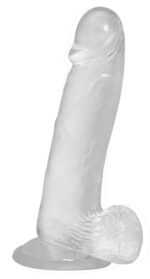 Прозорий фалоімітатор на присосці ADDICTION — Clear Dildo with Balls 8″, віброкуля в подарунок - Зображення 2